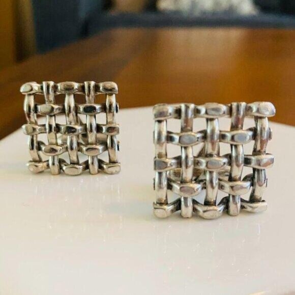 Vintage Kreisler Craft Silver Tone Woven Cufflinks - Picture 6 of 6